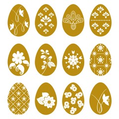 Decorated Easter eggs monochrome templates. Spring decorations design. 