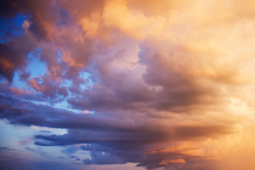 Beautiful, dramatic sky after a thunderstorm, blue sky, colorful clouds.