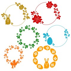 Easter wreaths monochrome vector templates. Spring theme decorative elements isolated on white background. 