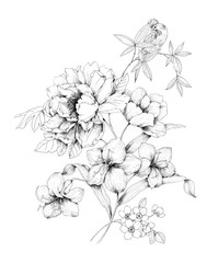 Flowers watercolor illustration.Manual composition.Big Set watercolor elements，Design for textile, wallpapers，Element for design,Greeting card