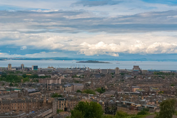 Fototapeta na wymiar Panorama of Edinburgh, with the sea in the background. Concept: Scottish panoramas