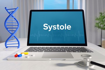 Systole – Medizin, Gesundheit. Computer im Büro mit Begriff auf dem Bildschirm. Arzt, Krankheit, Gesundheitswesen