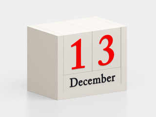 December 13 white cube calendar 3D render	