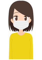 マスクをつけた女性　黄色