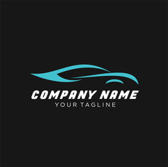 Automotive car logo design with concept sports vehicle icon silhouette on black background. Vector illustration.