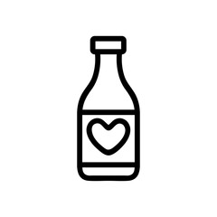 bottle and heart icon vector. Thin line sign. Isolated contour symbol illustration