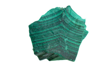 Green Malachite mineral stone isolated on a white background.