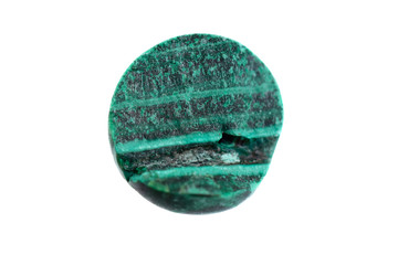Green Malachite mineral stone isolated on a white background.