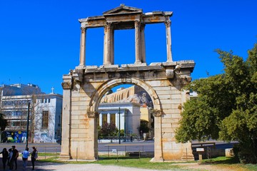 View of the Arch of Hadrian in Athens, Greece.