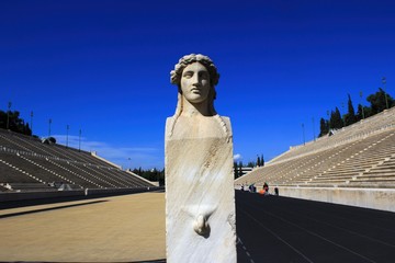 Marble statue on the arena of Panathenaic stadium in Athens, Greece