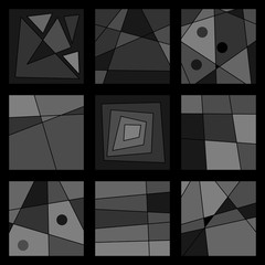 Minimalist abstract set of squares on a black background
