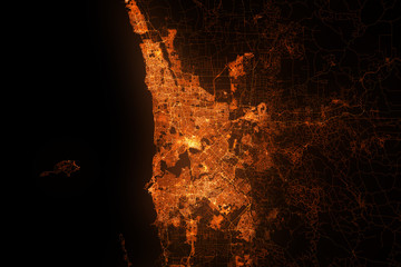 Perth top view from satellite at night. Aerial view on modern city. Urbanization concept