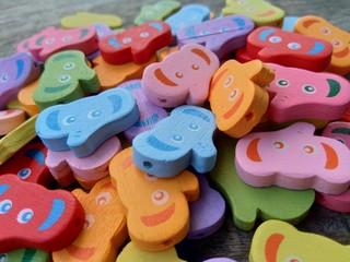 Colorful wooden bead. Recycle wood for craft