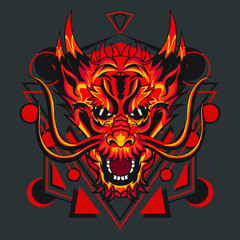 red dragon with geometry, design for apparel, background, walpapaer, etc.