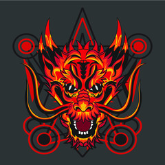 red dragon with geometry, design for apparel, background, walpapaer, etc.