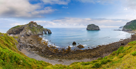 Incredible panoramic view of the island of Gastelugache. Basque country. Northern spain