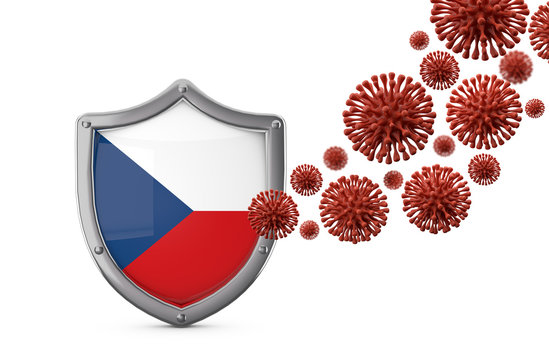 Czech Republic Flag Shield Protection Against A Virus Bacteria. 3D Render