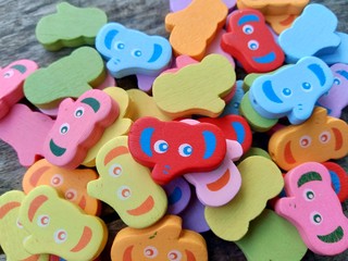 Colorful wooden bead. Recycle wood for craft