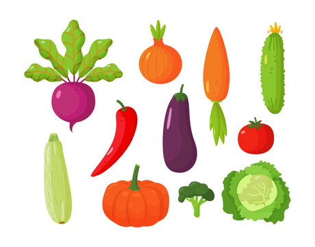 Set of vegetables for cooking a culinary dish in the style of a cartoon. Healthy lifestyle, vegetarianism