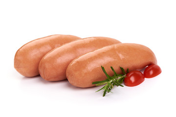 Fresh boiled sausages, isolated on white background