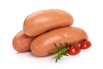 Fresh pork boiled sausages, isolated on white background