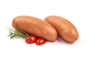 Fresh boiled sausages, isolated on white background