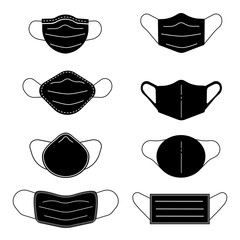 silhouette set icon of mask protect virus. flat design of mask icon.