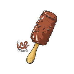 Chocolate ice cream isolated on a white background. Vector illustration