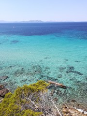 Calm and clear mediterranean sea in a sunny day at Mallorca Beach.