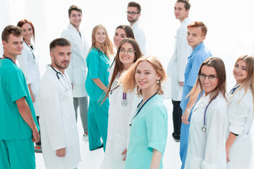 rear view. a large group of medics looking at the camera