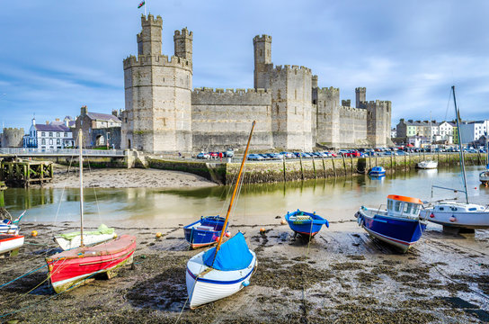 Caernarfon Castle North Wales on the banks of the river Selont is a World Heritage site. 