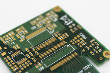 Multiplied printed circuit boards PCB isolated on the white background. PCB assembly.