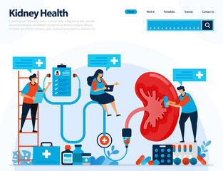 illustration for checking kidney health. diseases and disorders of kidney. checking and handling for internal organs. designed for landing page, template, ui ux, website, mobile app, flyer, brochure