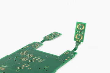 Multiplied printed circuit boards PCB isolated on the white background. PCB assembly.