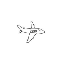 airplane hand drawn doodle style. air transport, flight, travel. element for design icon, postcard, poster, logo