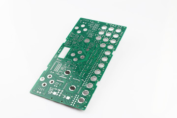 Multiplied printed circuit boards PCB isolated on the white background. PCB assembly.