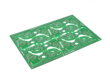 Multiplied printed circuit boards PCB isolated on the white background. PCB assembly.
