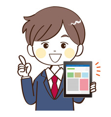 男性、学生、タブレット、説明