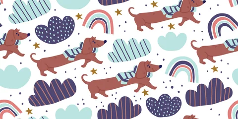 Deurstickers Vector seamless pattern with cute dachshund dogs © tanya