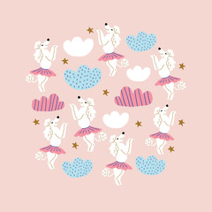 poodle dogs in ballet skirts circle illustration