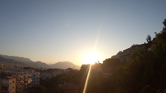 Authentic Sunrise Timelapse of the Mountains and Residential Houses of Alanya, Turkey.