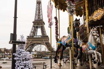 Fototapeta na wymiar View of the Eiffel Tower in Paris, France