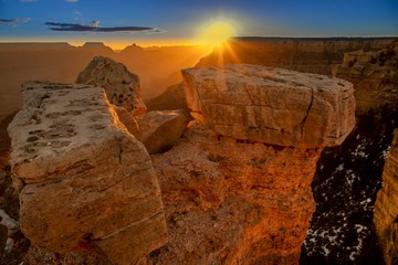view to Grand Canyon in sunrise light