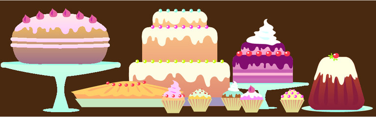 Pastries in a pastry shop vector illustration