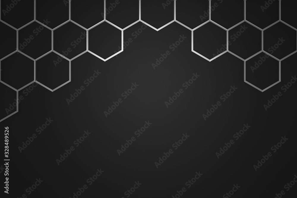 Wall mural abstract silver hexagon pattern frame on dark background with futuristic concept. backdrops surface 
