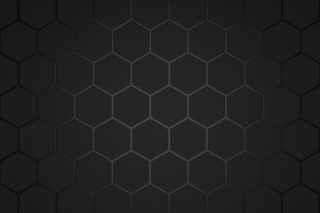 Abstract hexagon pattern on dark background with futuristic concept. Backdrops surface and black material template. 3D rendering.