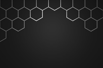 Abstract silver hexagon pattern frame on dark background with futuristic concept. Backdrops surface...