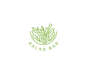 Vector logo design template in simple linear style - green salad emblem - healthy fresh food sign