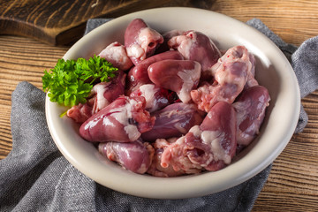 Fresh raw chicken hearts