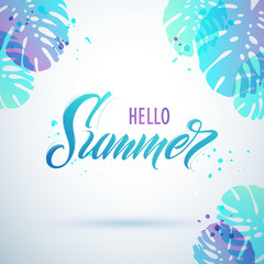 Fototapeta na wymiar Hello Summer handwritten lettering. Hello Summer typography vector design for greeting cards and poster. Design template celebration. Vector illustration.